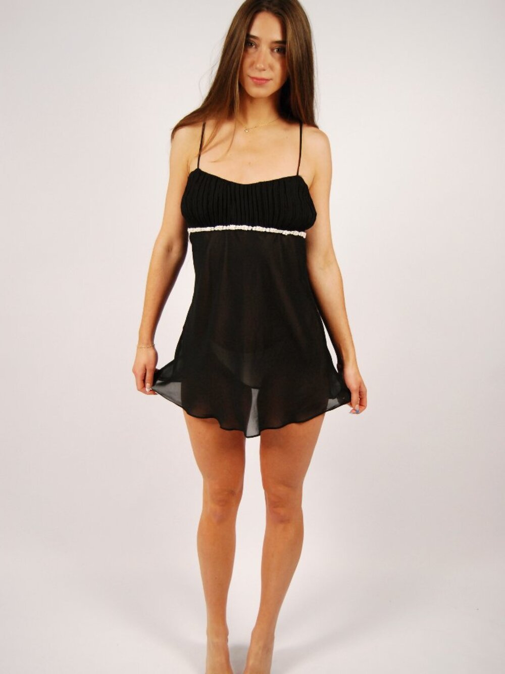Y2K Sheer Chemise (S) small black vintage Flora Nikrooz mesh sexy lingerie slip
